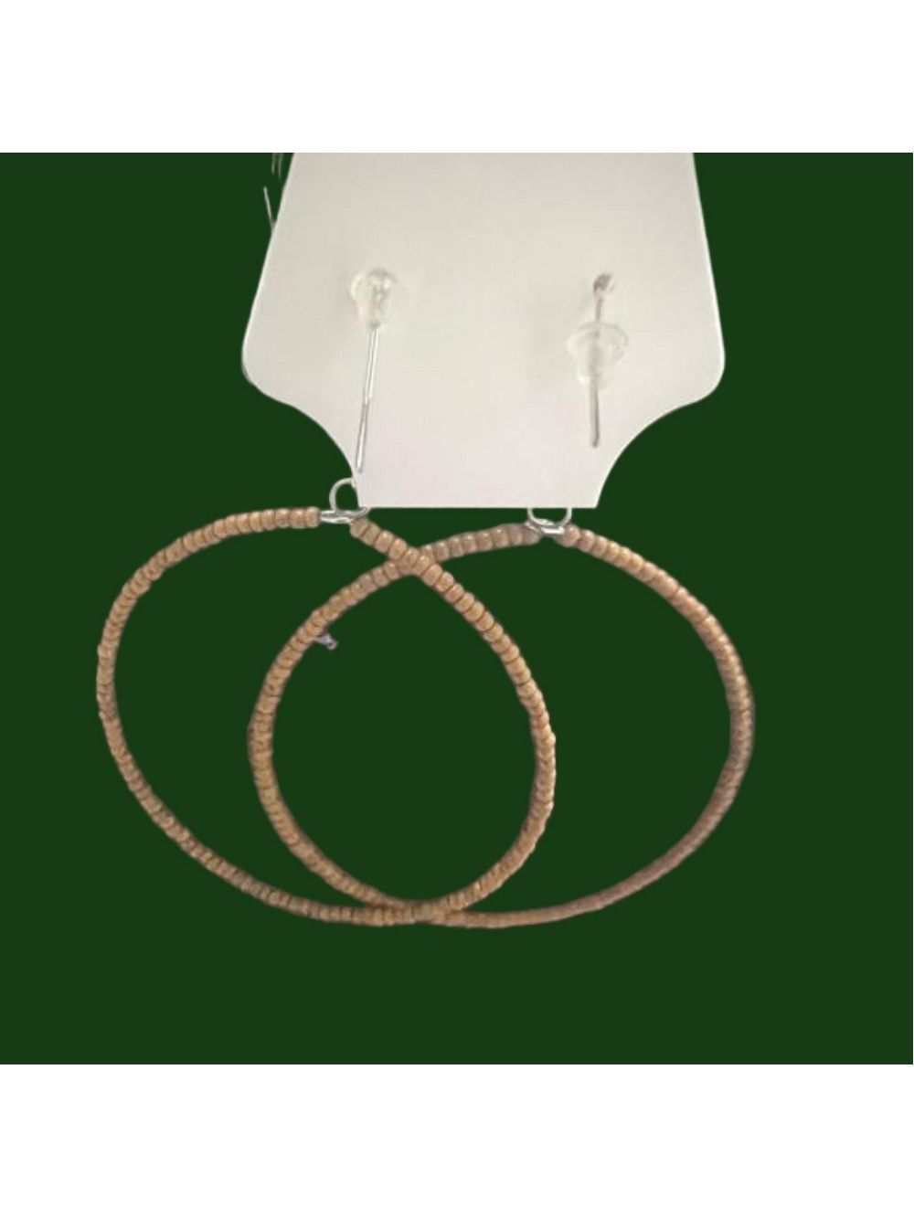 FASHION JEWELRY beaded hooped earrings. Medium sized hoops. Brown in color